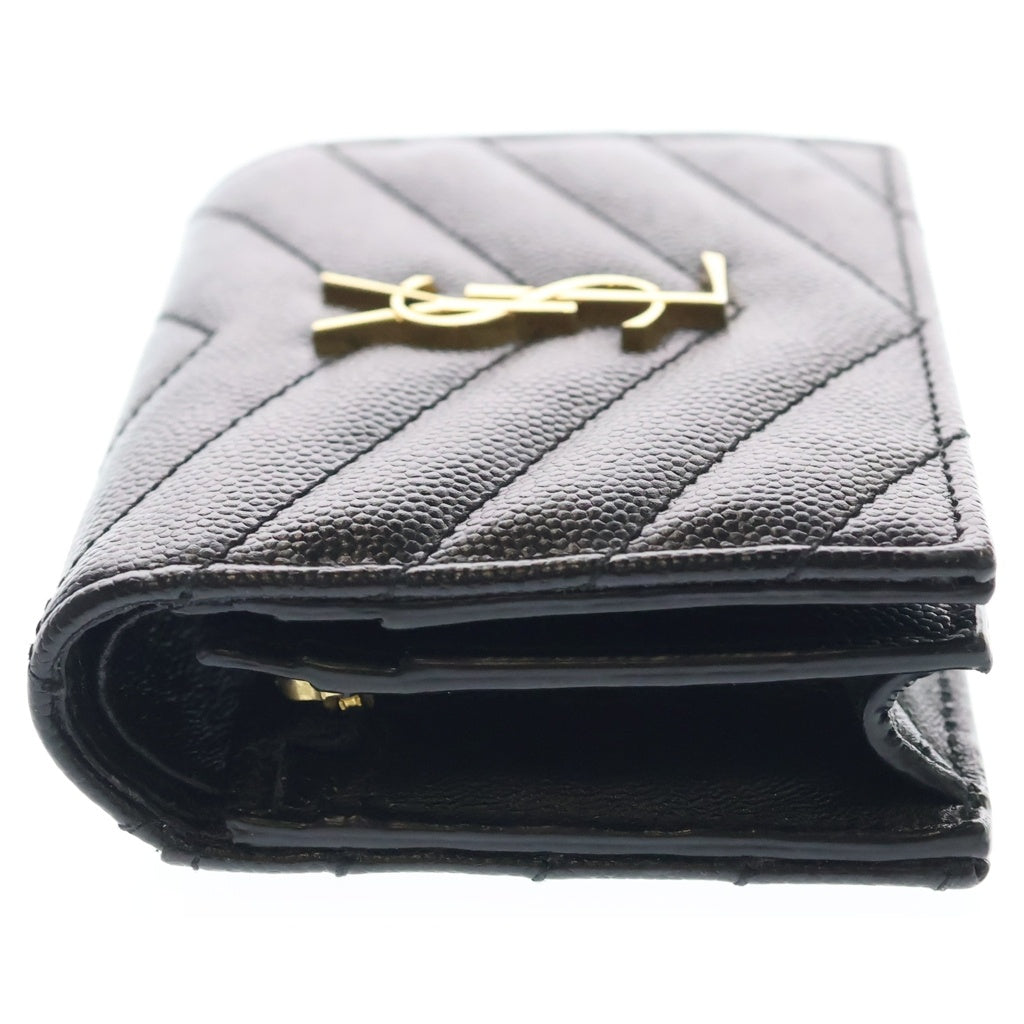SAINT LAURENT PARIS(サンローランパリ) カサンドラ 二つ折り財布 コンパクトウォレット コインケース ブラック レザー ゴールド金具 レディース