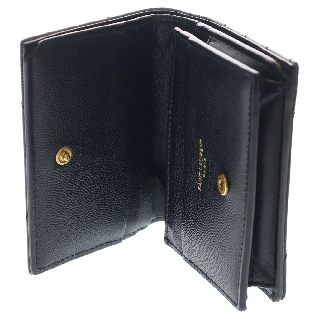 SAINT LAURENT PARIS(サンローランパリ) カサンドラ 二つ折り財布 コンパクトウォレット コインケース ブラック レザー ゴールド金具 レディース