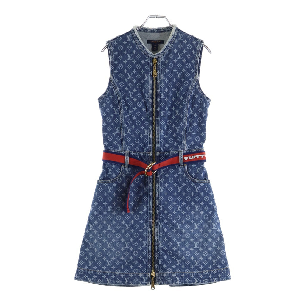 LOUIS VUITTON(ルイヴィトン) モノグラム デニムドレス ワンピース 総柄 ジップアップ ベルト ブルー RW242WD EFY FRDS56 レディース