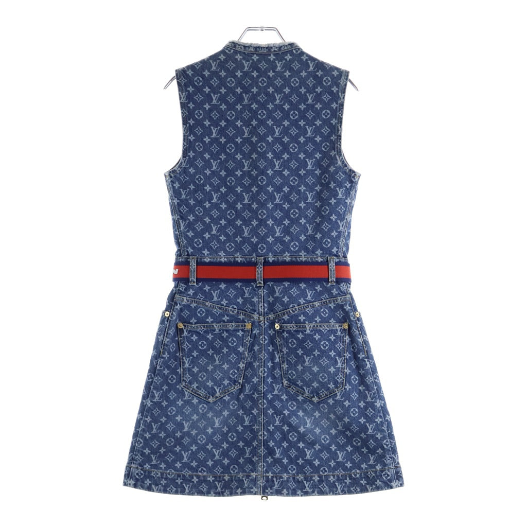 LOUIS VUITTON(ルイヴィトン) モノグラム デニムドレス ワンピース 総柄 ジップアップ ベルト ブルー RW242WD EFY FRDS56 レディース