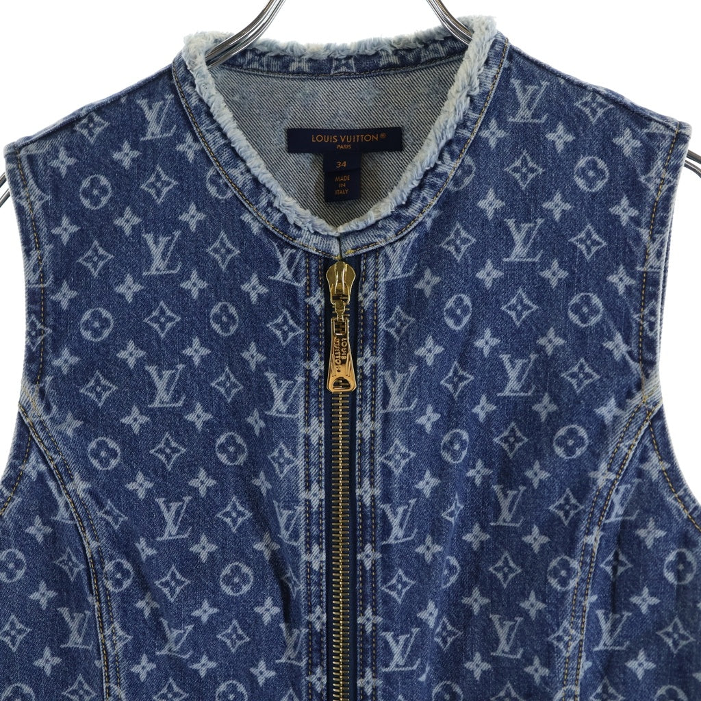 LOUIS VUITTON(ルイヴィトン) モノグラム デニムドレス ワンピース 総柄 ジップアップ ベルト ブルー RW242WD EFY FRDS56 レディース