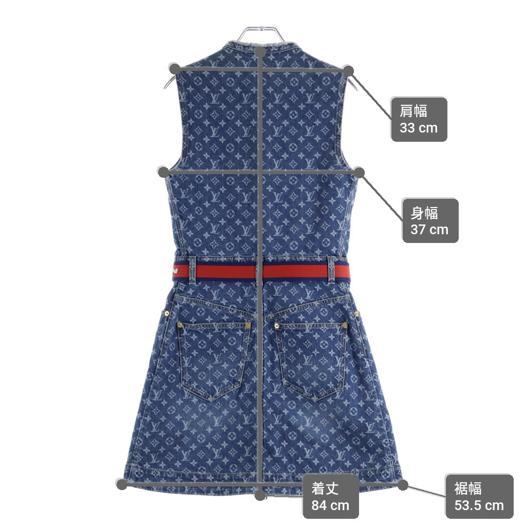 LOUIS VUITTON(ルイヴィトン) モノグラム デニムドレス ワンピース 総柄 ジップアップ ベルト ブルー RW242WD EFY FRDS56 レディース