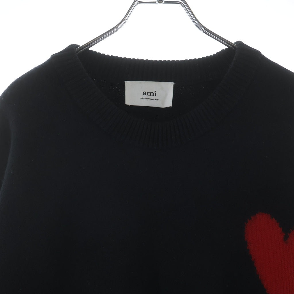 ami paris(アミパリス) ハートAロゴ クルーネックウールニット セーター ブラック UKS0002.018 レディース