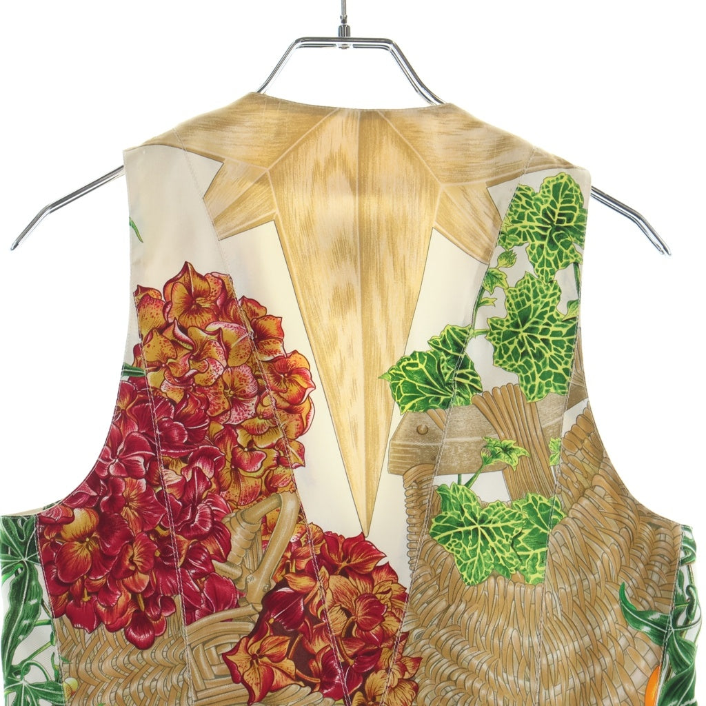 HERMES(エルメス) 80s archive Silk Vest シルクベスト フランス製 初期タグ 多ボタン 総柄 マルチカラー レディース