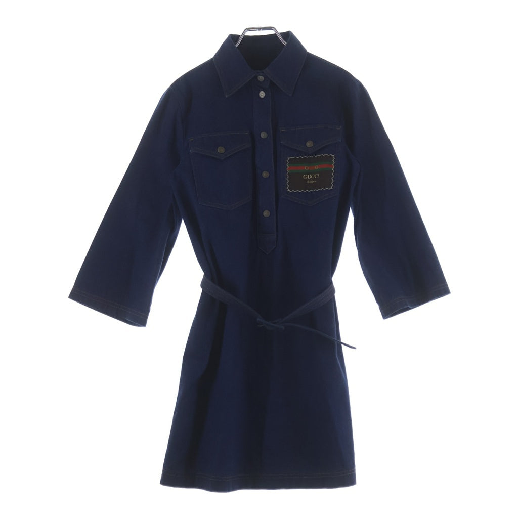 GUCCI(グッチ) ベルト付き デニムシャツ ワンピース ドレス ロゴ ハーフボタン ブルー 625069 XDA93 レディース