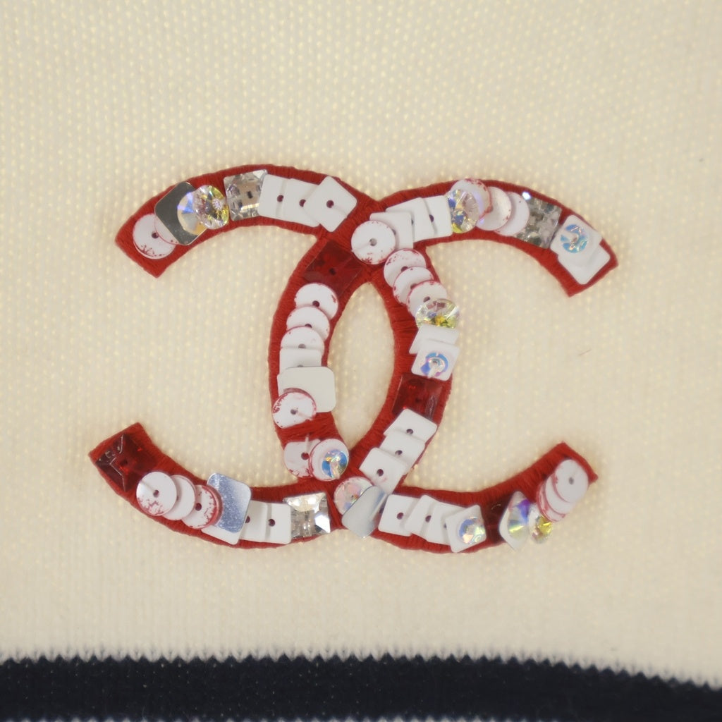 CHANEL(シャネル) 22AW ココマーク ボーダーニット セーター フロントロゴ ホワイト/ブラック P74227K10634 レディース