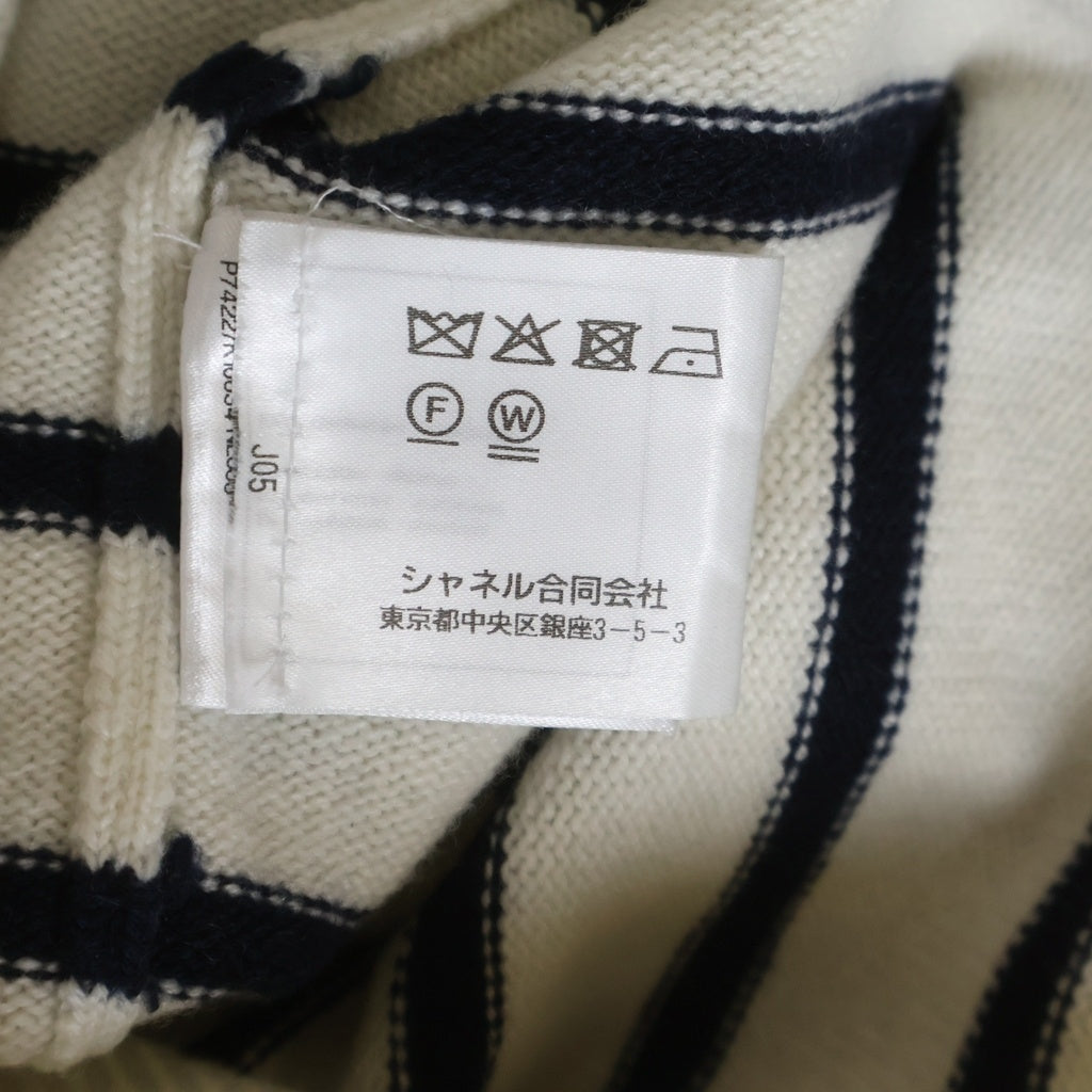 CHANEL(シャネル) 22AW ココマーク ボーダーニット セーター フロントロゴ ホワイト/ブラック P74227K10634 レディース