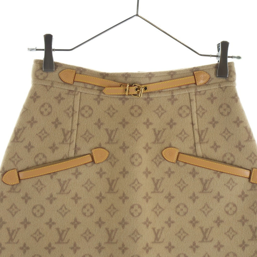 LOUIS VUITTON(ルイヴィトン) モノグラム総柄 シルク混 メルトンウール Aライン ミディアム スカート ベージュ RW222W QS3 FNSK32 レディース