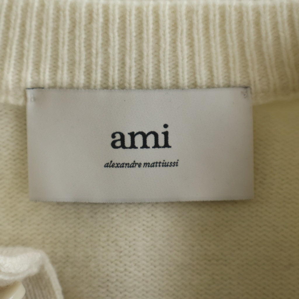 ami paris(アミパリス) ハートロゴ刺繍 ウール ニット カーディガン アイボリー FKC171.KN0071 レディース