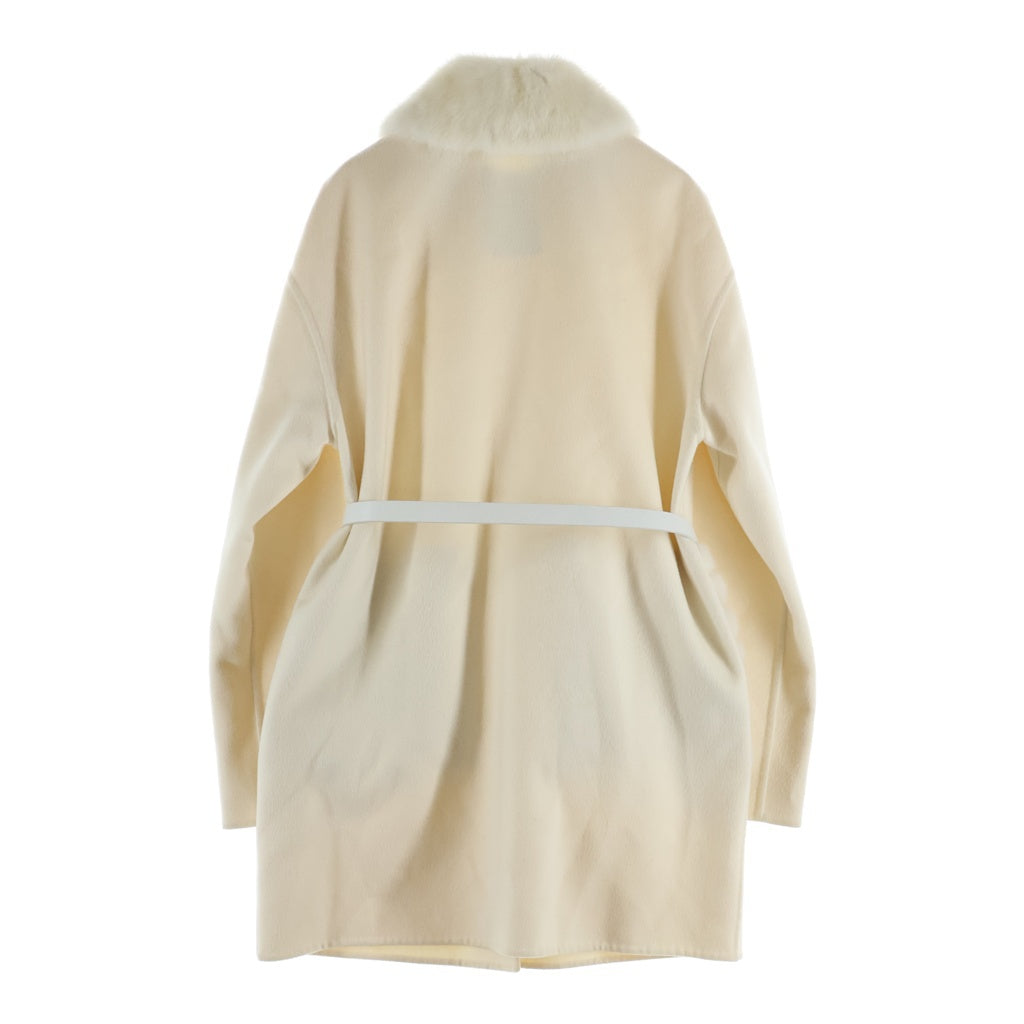 VALENTINO(ヴァレンティノ) ミンクファー ロックスタッズ スナップボタン ウール ステンカラーコート ホワイト レディース UF3FA751DMF
