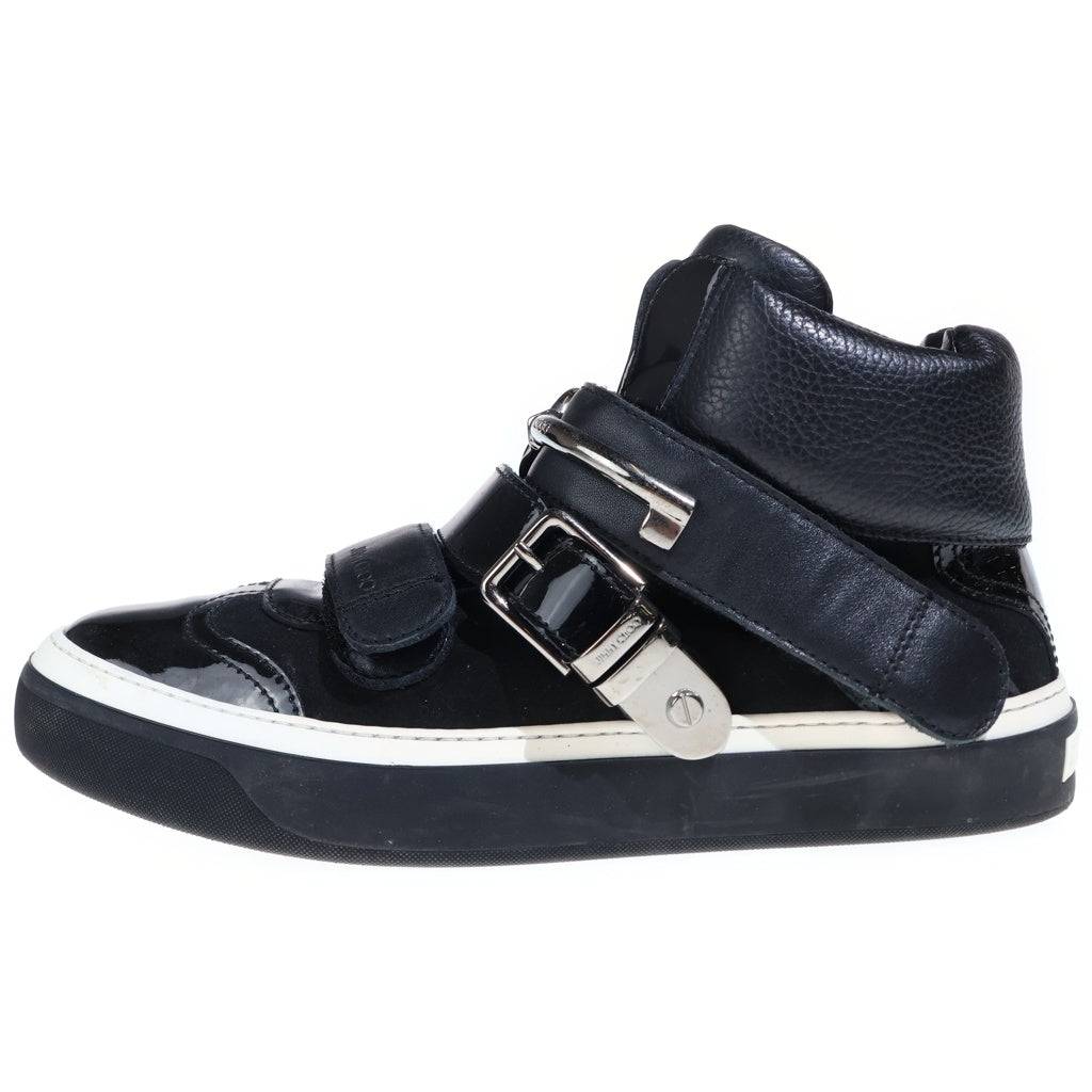 JIMMY CHOO(ジミーチュウ) キーモチーフ パテント コンビレザー ベルクロ ハイカットシューズ スニーカー ブラック