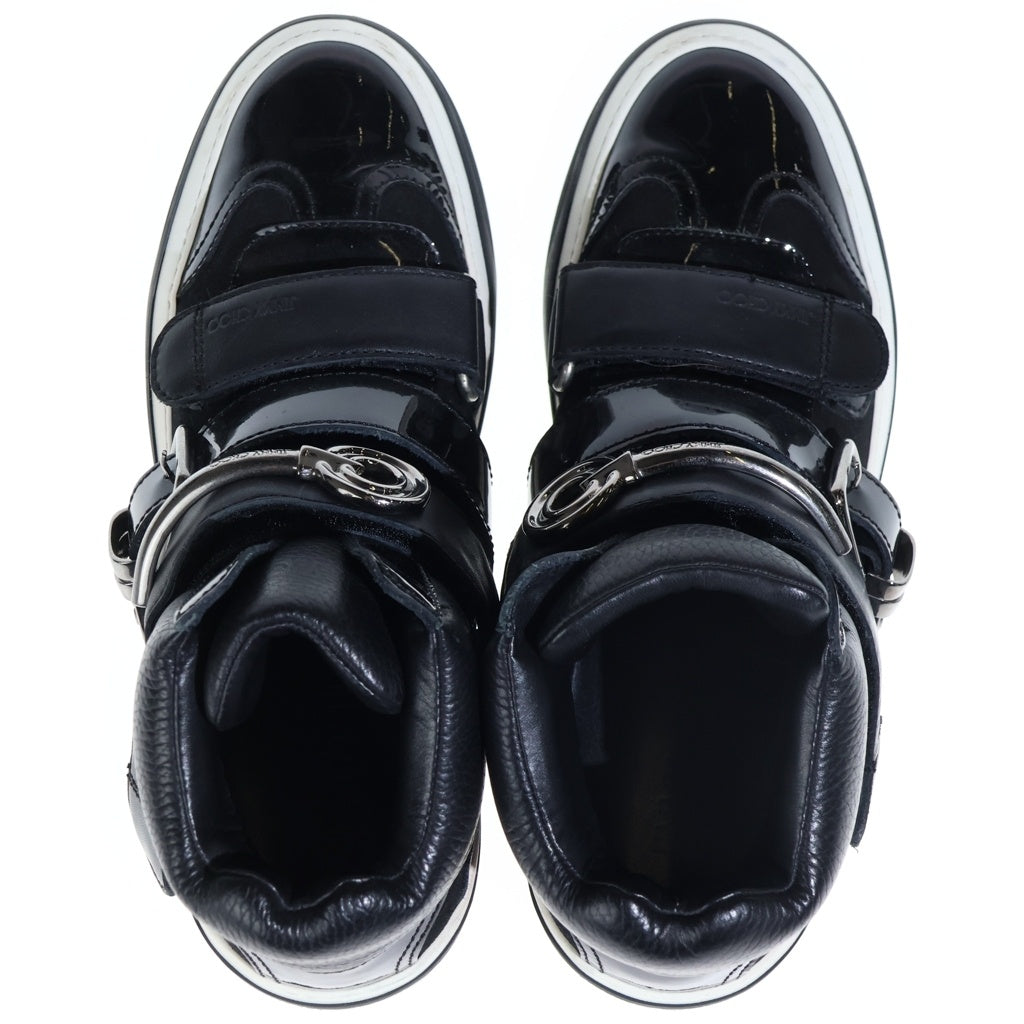 JIMMY CHOO(ジミーチュウ) キーモチーフ パテント コンビレザー ベルクロ ハイカットシューズ スニーカー ブラック
