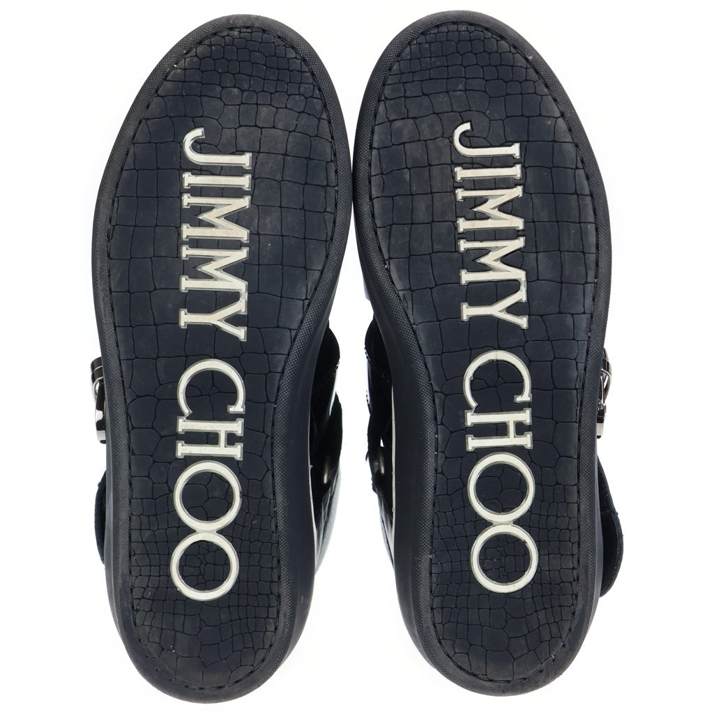 JIMMY CHOO(ジミーチュウ) キーモチーフ パテント コンビレザー ベルクロ ハイカットシューズ スニーカー ブラック