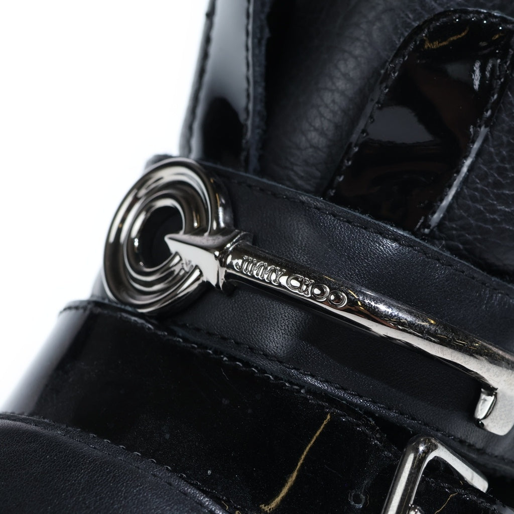 JIMMY CHOO(ジミーチュウ) キーモチーフ パテント コンビレザー ベルクロ ハイカットシューズ スニーカー ブラック