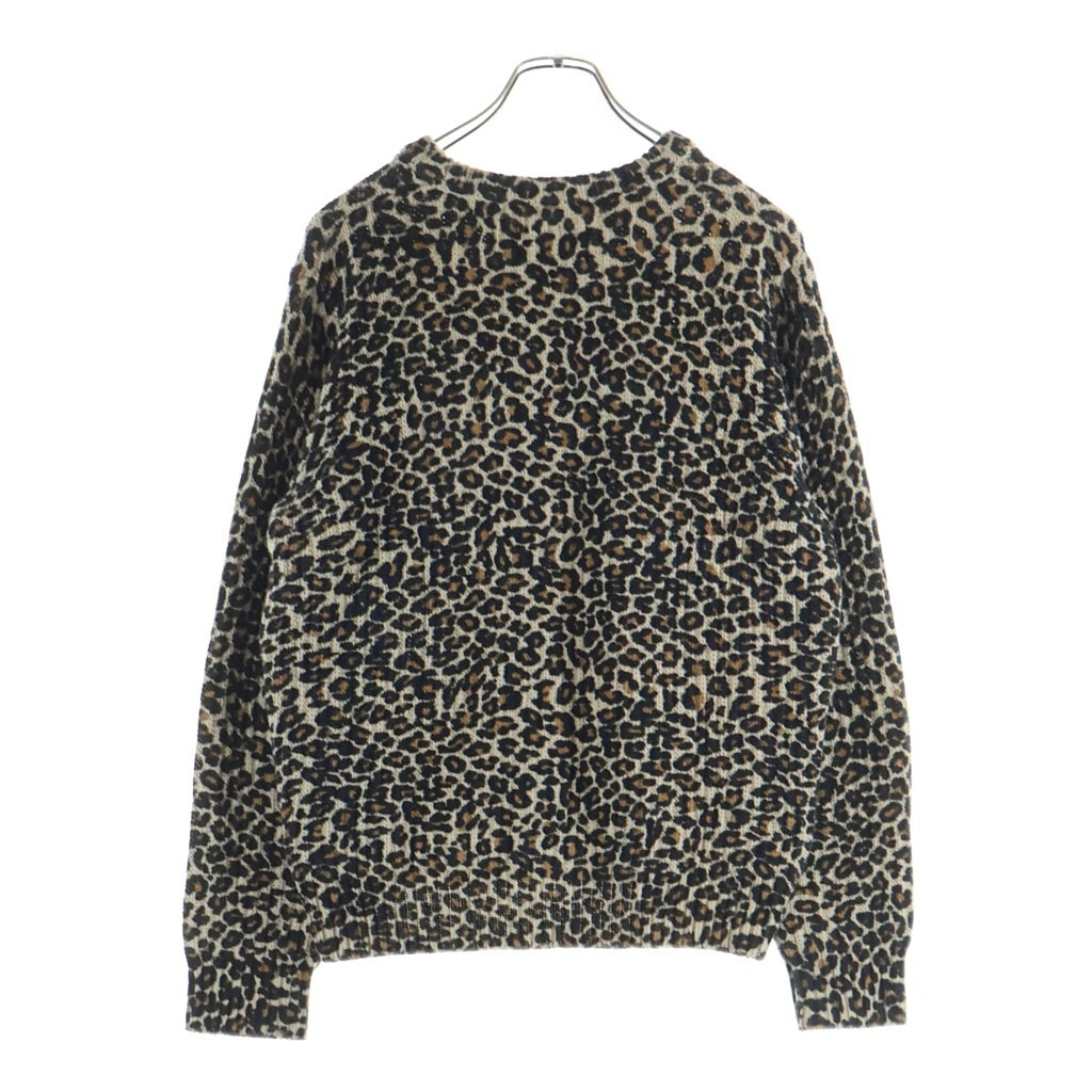 STUSSY(ステューシー) レオパード総柄プリント クルーネック プルオーバー リネン コットン 長袖ニット セーター ベージュ レディース
