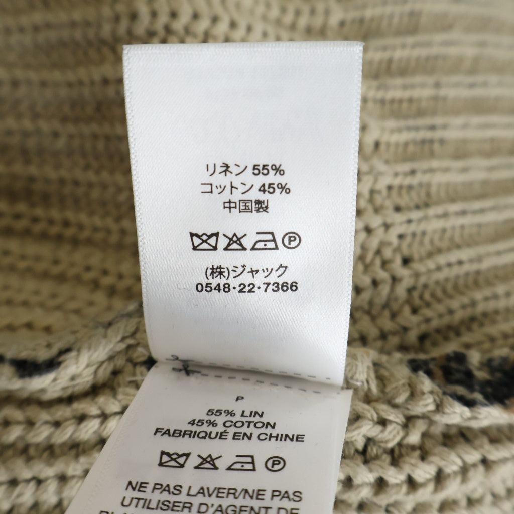 STUSSY(ステューシー) レオパード総柄プリント クルーネック プルオーバー リネン コットン 長袖ニット セーター ベージュ レディース
