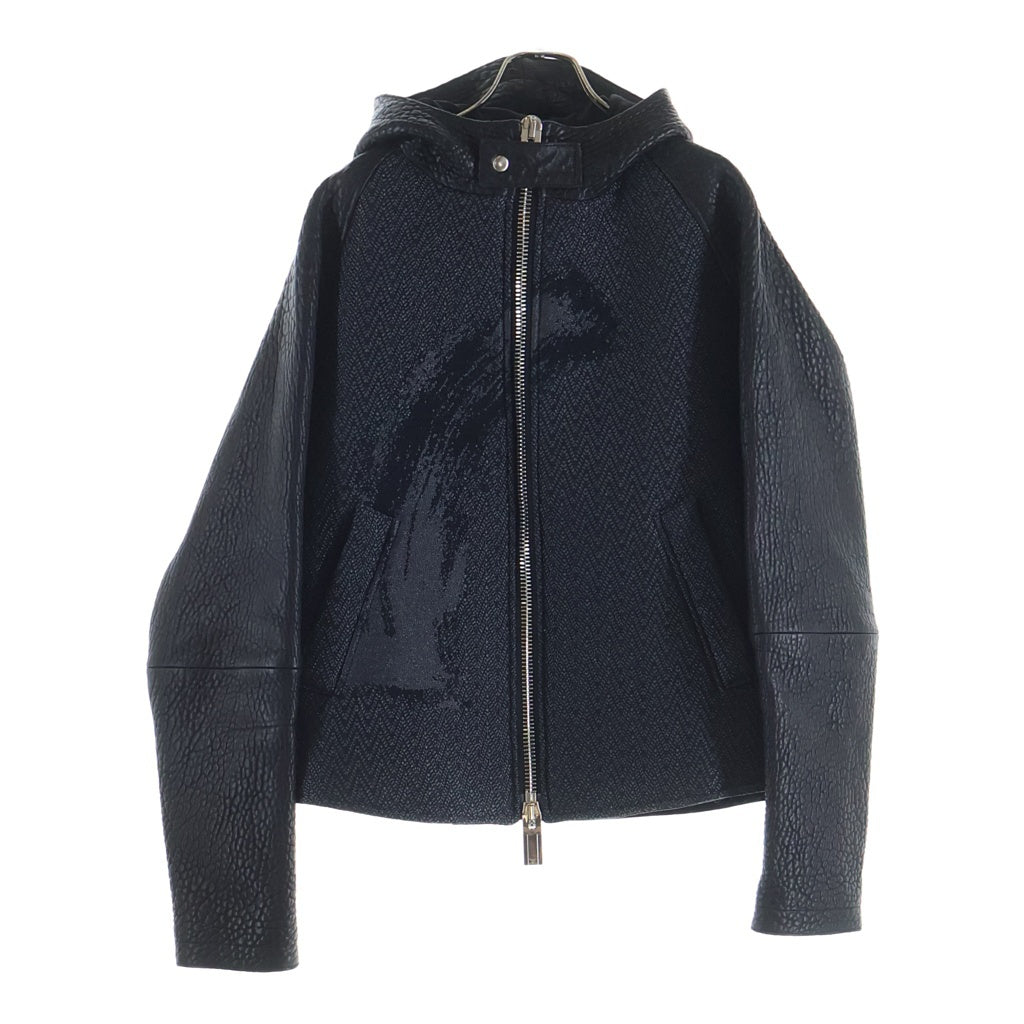 EMPORIO ARMANI(エンポリオアルマーニ) ラムレザー 切り替え フーデッドジャケット コットン ポリエステル Wジップ ブラック S1R05P S1P66