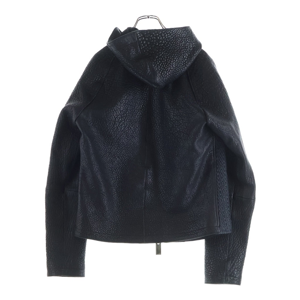 EMPORIO ARMANI(エンポリオアルマーニ) ラムレザー 切り替え フーデッドジャケット コットン ポリエステル Wジップ ブラック S1R05P S1P66
