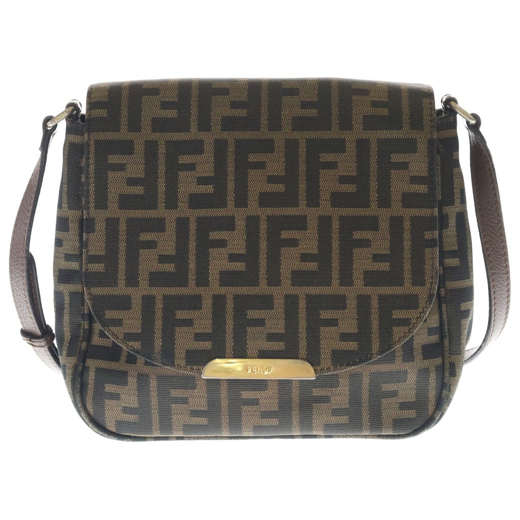 FENDI(フェンディ) ズッキーノ ズッカ柄 ナイロンキャンバス レザー ショルダーバッグ ブラウン 8BT214 レディース
