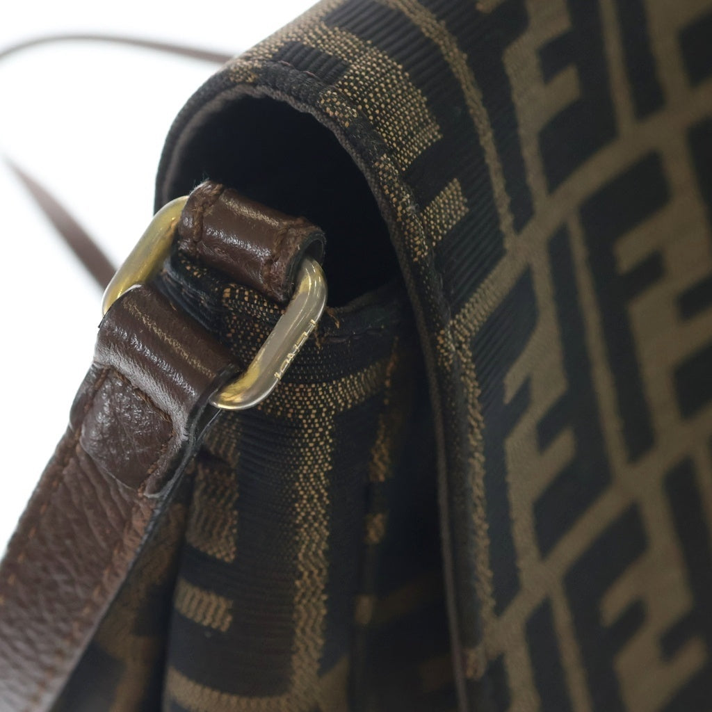 FENDI(フェンディ) ズッキーノ ズッカ柄 ナイロンキャンバス レザー ショルダーバッグ ブラウン 8BT214 レディース