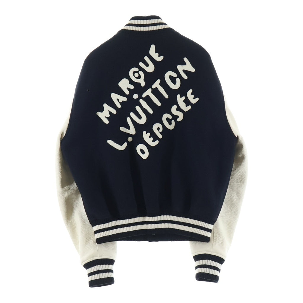 LOUIS VUITTON(ルイヴィトン) バーシティジャケット パール ブラック×ホワイト ウール×カウレザー #44 RM241 BQV HQL70E