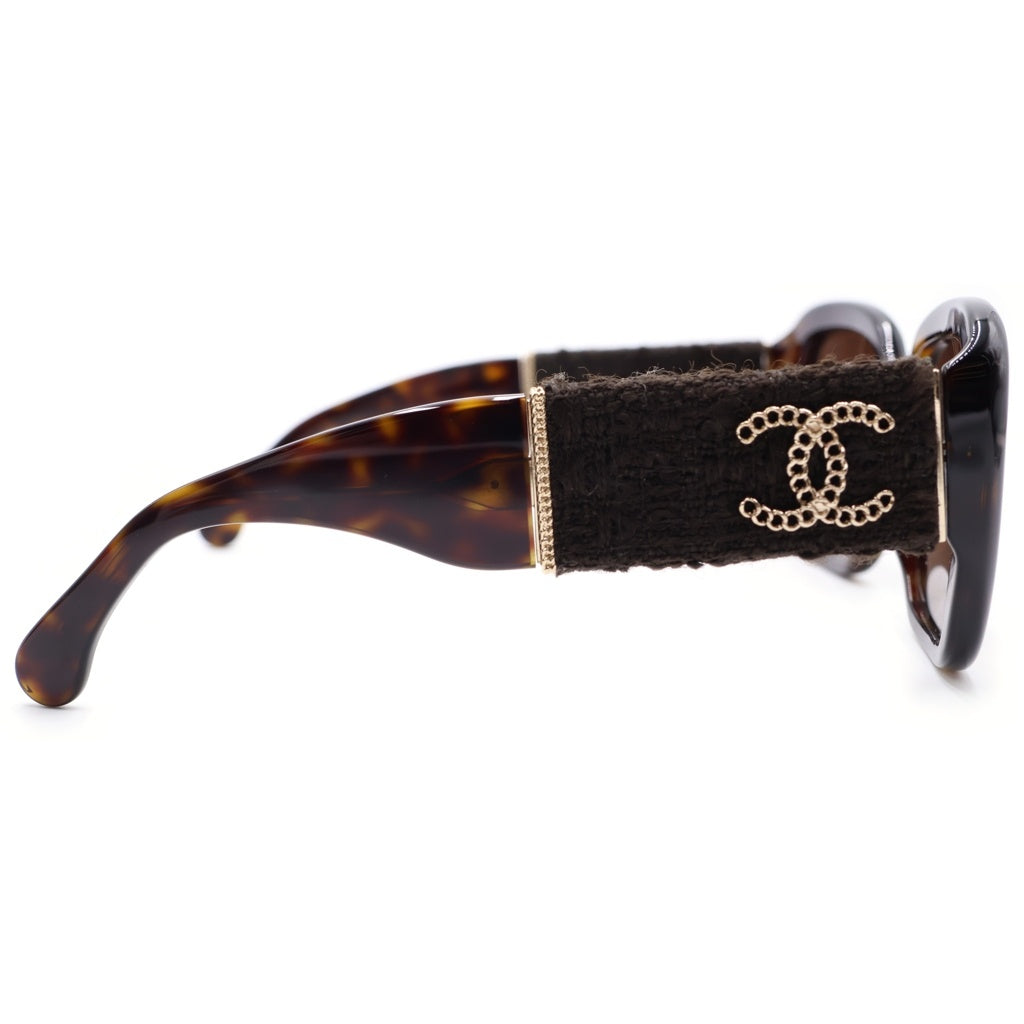 CHANEL(シャネル) スクエアフレーム チェーンココマーク ツイードテンプル サングラス ブラウン 5512-A ゴールド金具 レディース
