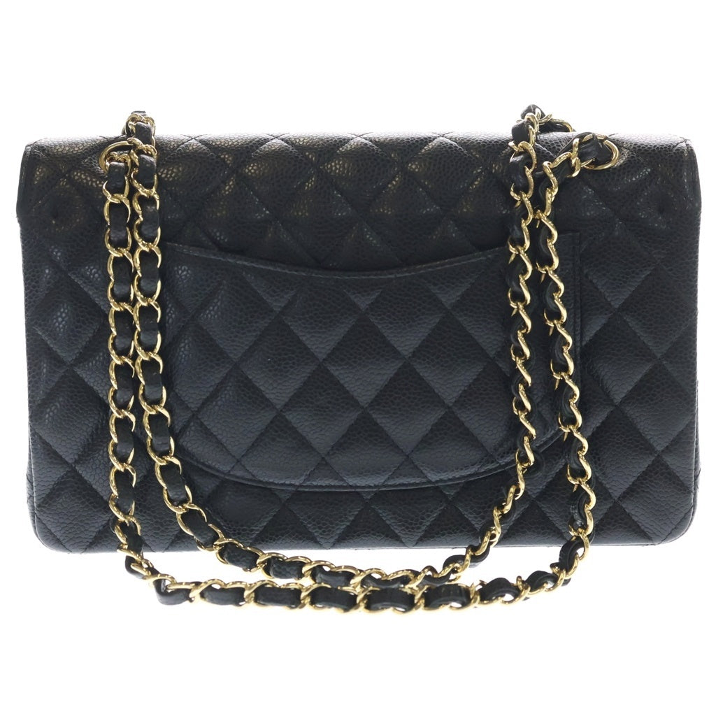 CHANEL(シャネル) マトラッセ25 キャビアスキン レザー Wフラップ Wチェーン ショルダーバッグ ゴールド金具 ブラック 19番台 レディース