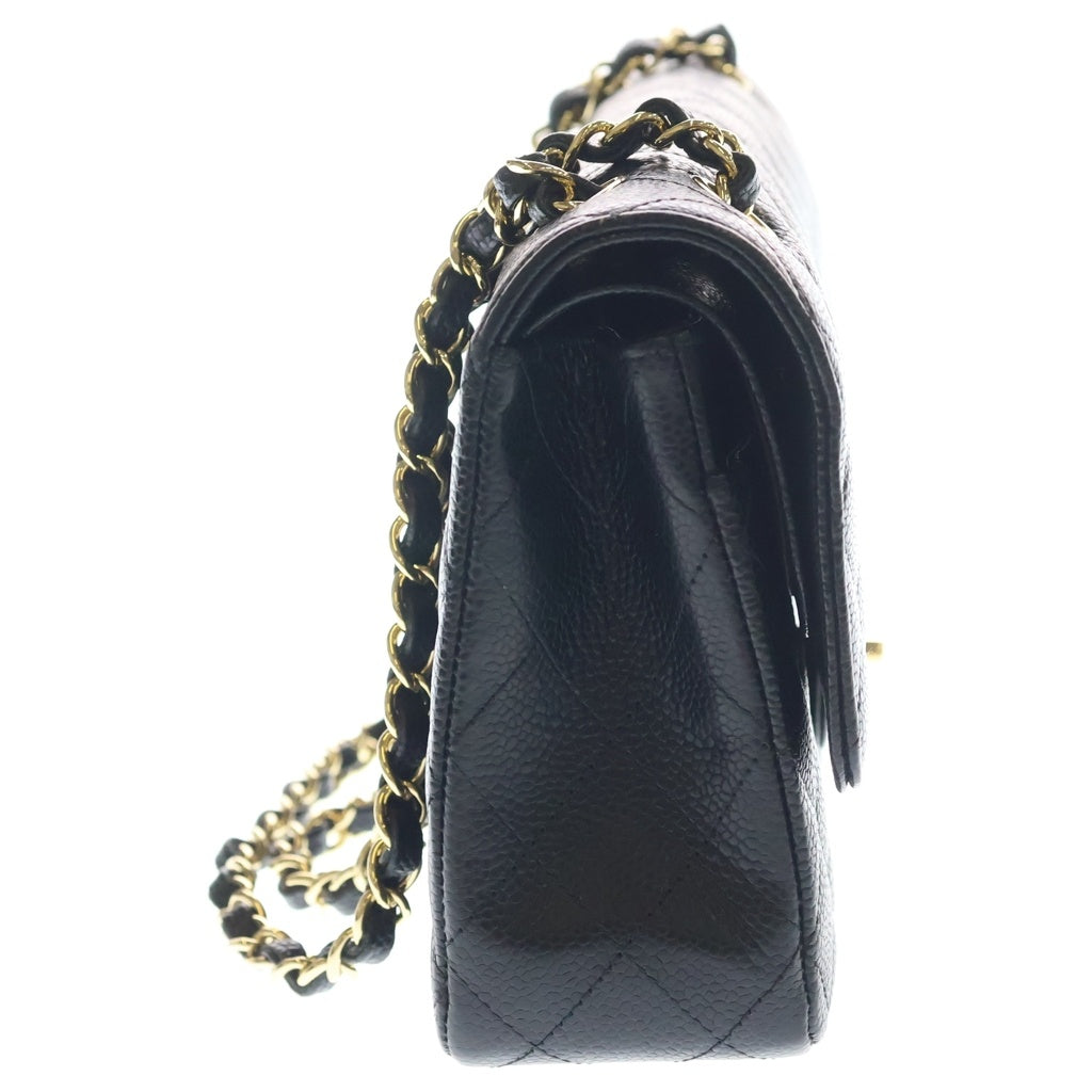 CHANEL(シャネル) マトラッセ25 キャビアスキン レザー Wフラップ Wチェーン ショルダーバッグ ゴールド金具 ブラック 19番台 レディース