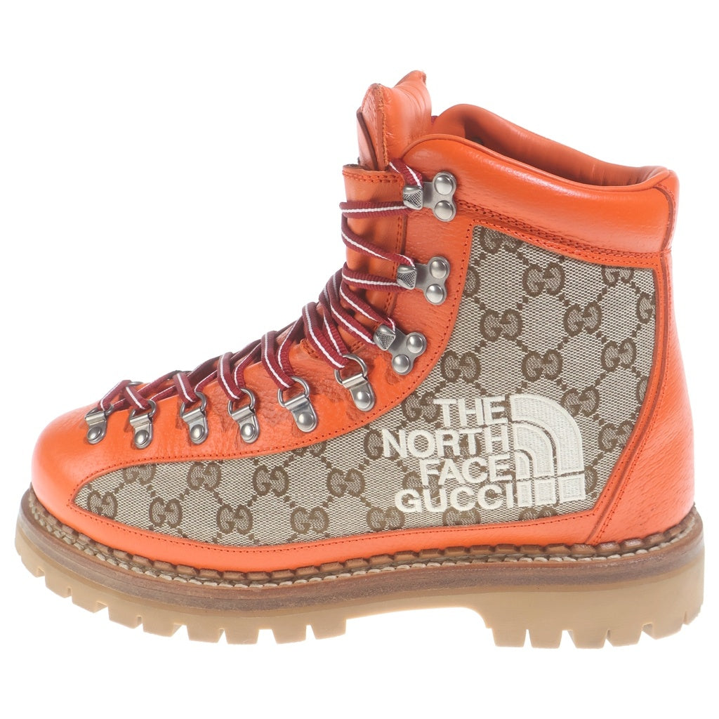 GUCCI(グッチ) THE NORTH FACE ザ ノースフェイス トレッキング ブーツ GGキャンバス #8 オレンジ 679927