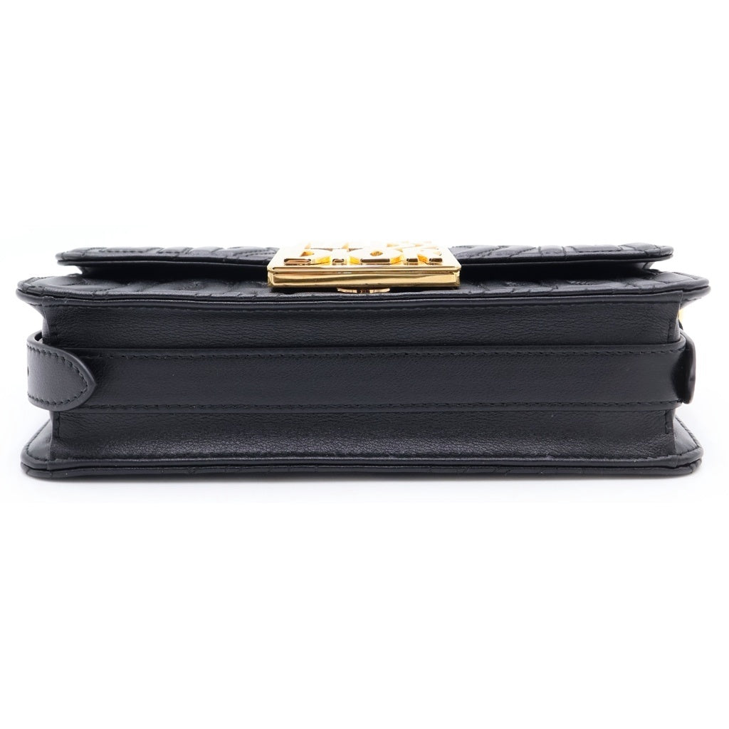 DIOR(ディオール) ミスディオール オールオーバー ロゴプレート レザー フラップ ワンショルダーバッグ ゴールド金具 ブラック M2610UBOS レディース