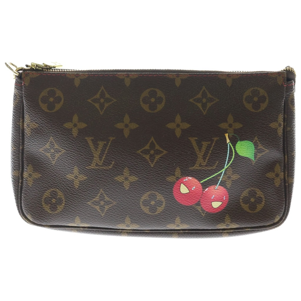 LOUIS VUITTON(ルイヴィトン) モノグラムチェリー ポシェットアクセソワール ミニハンドバッグ ポーチ ブラウン レザー×PVC M95008 ゴールド金具 レディース