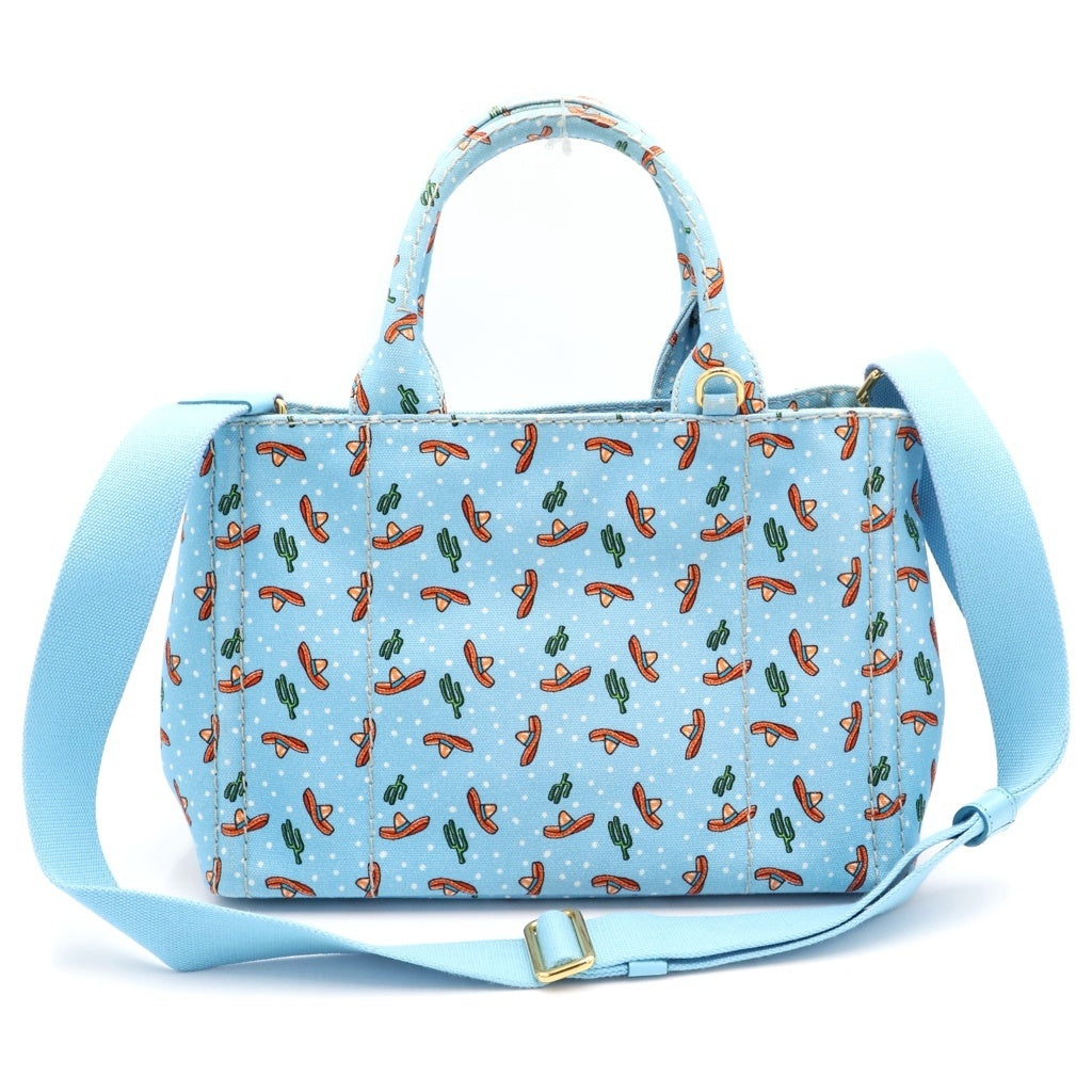 PRADA(プラダ) カナパ ハンドバック 2wayバック メキシカン柄 キャンバス スカイブルー 1BG439 レディース