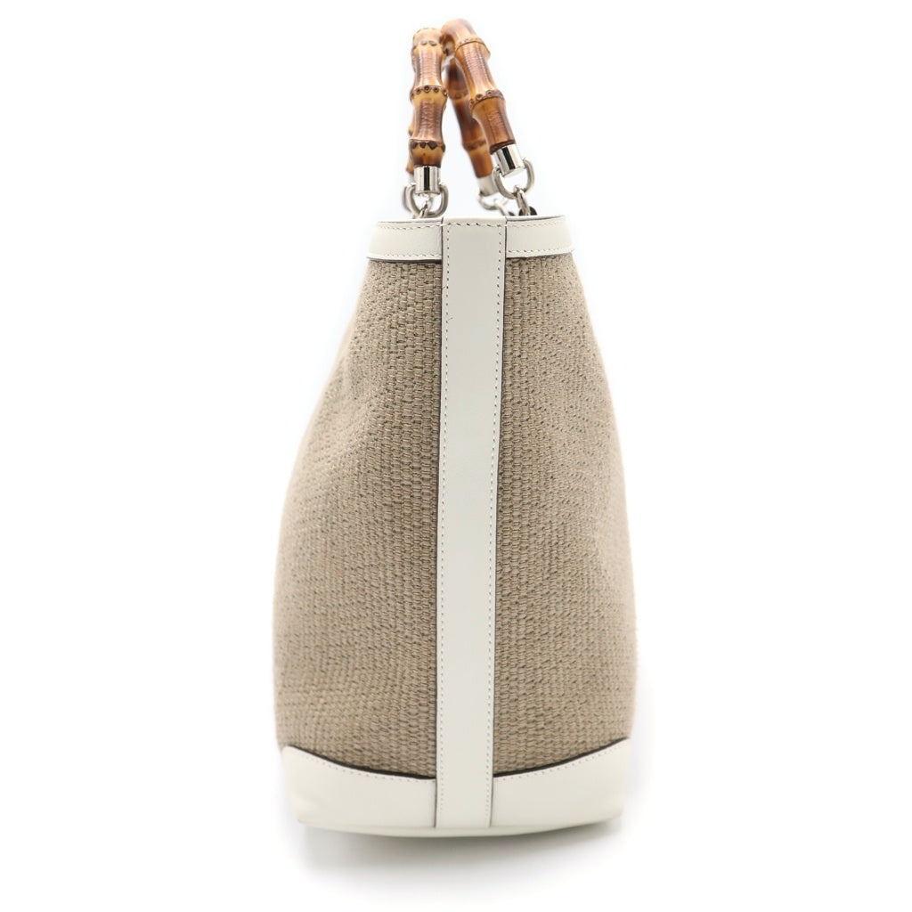 GUCCI(グッチ) バンブー チルドレンズ 麦わら ストロー ハンドバッグ ベージュ/ホワイト 311175 レディース