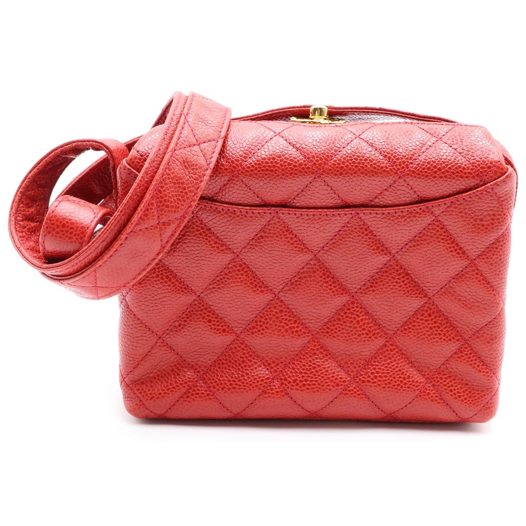 CHANEL(シャネル) マトラッセ キャビアスキン ゴールド金具 ショルダーバッグ レッド レディース