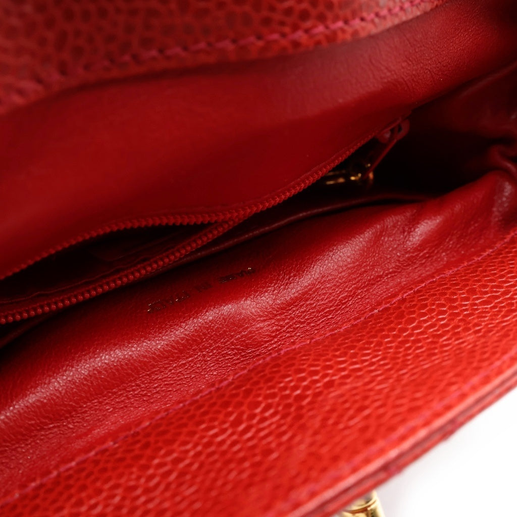 CHANEL(シャネル) マトラッセ キャビアスキン ゴールド金具 ショルダーバッグ レッド レディース