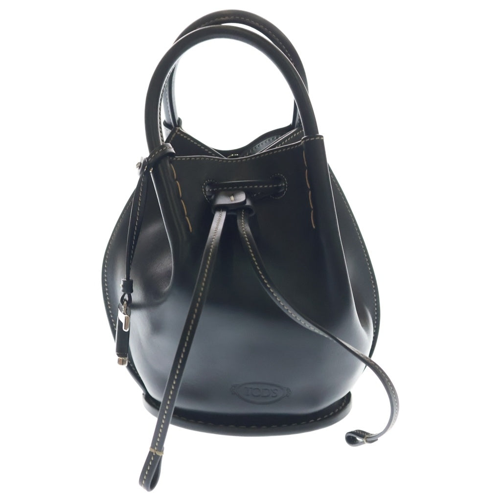 TOD'S(トッズ) Tタイムレス バケット ミニ 2way ショルダーバック シルバー金具 レザー ブラック レディース