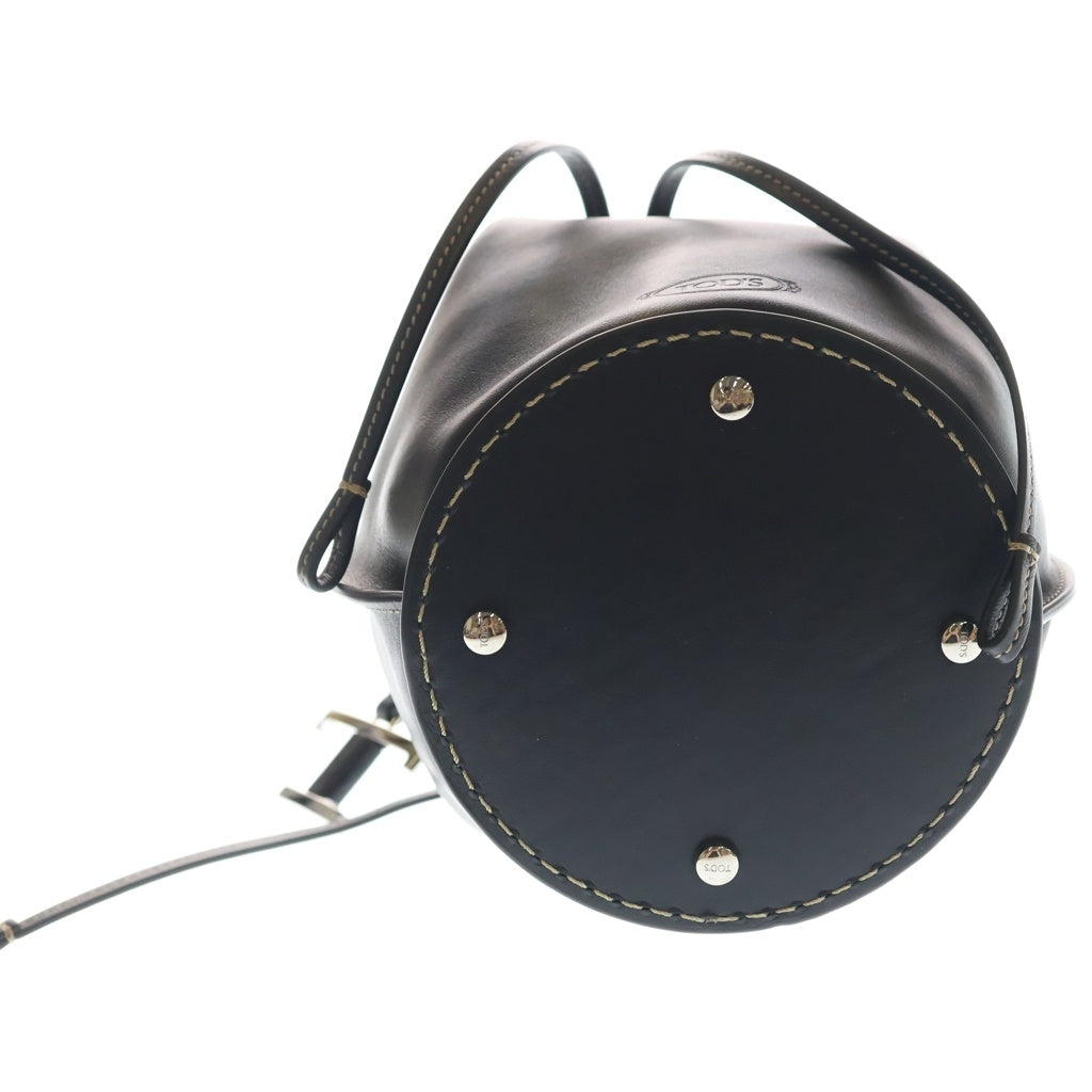 TOD'S(トッズ) Tタイムレス バケット ミニ 2way ショルダーバック シルバー金具 レザー ブラック レディース
