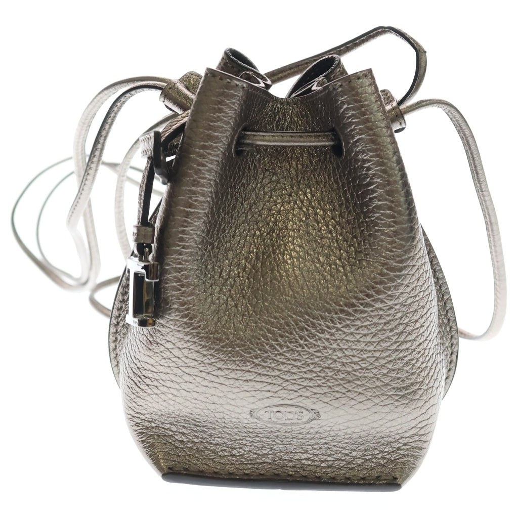 TOD'S(トッズ) Tタイムレス マイクロ ショルダー バケットバック シルバー金具 レザー シャンパンゴールド レディース