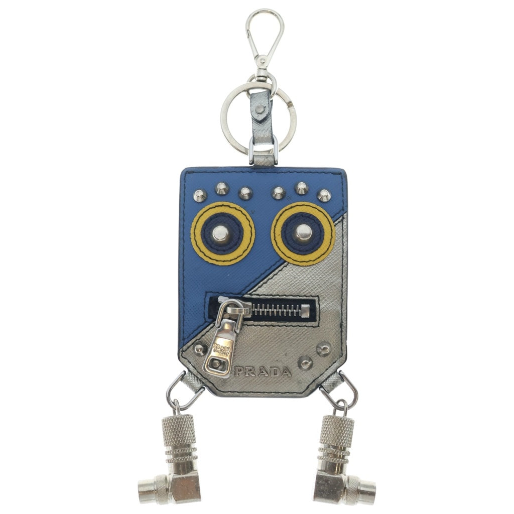 PRADA(プラダ) ロボット バッグチャーム キーホルダー レザー ロゴ シルバー/ブルー レディース