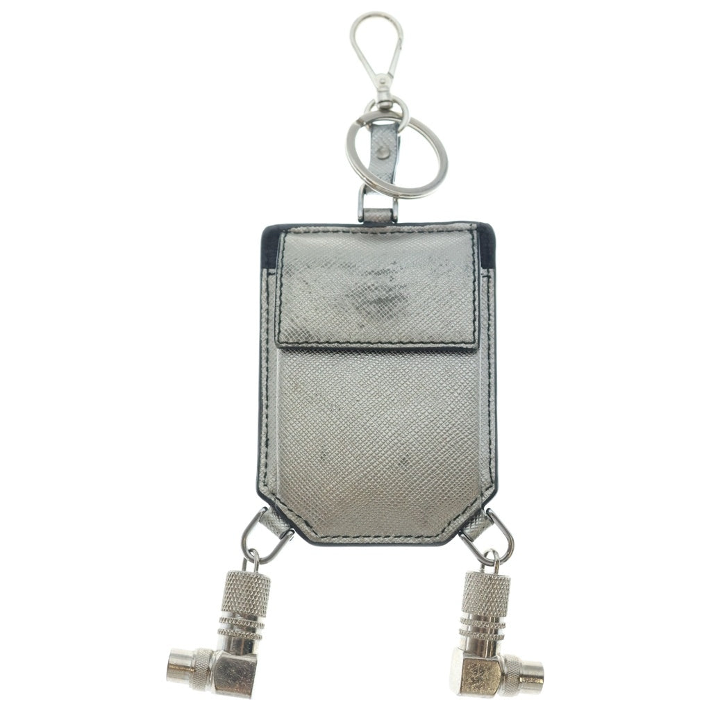 PRADA(プラダ) ロボット バッグチャーム キーホルダー レザー ロゴ シルバー/ブルー レディース