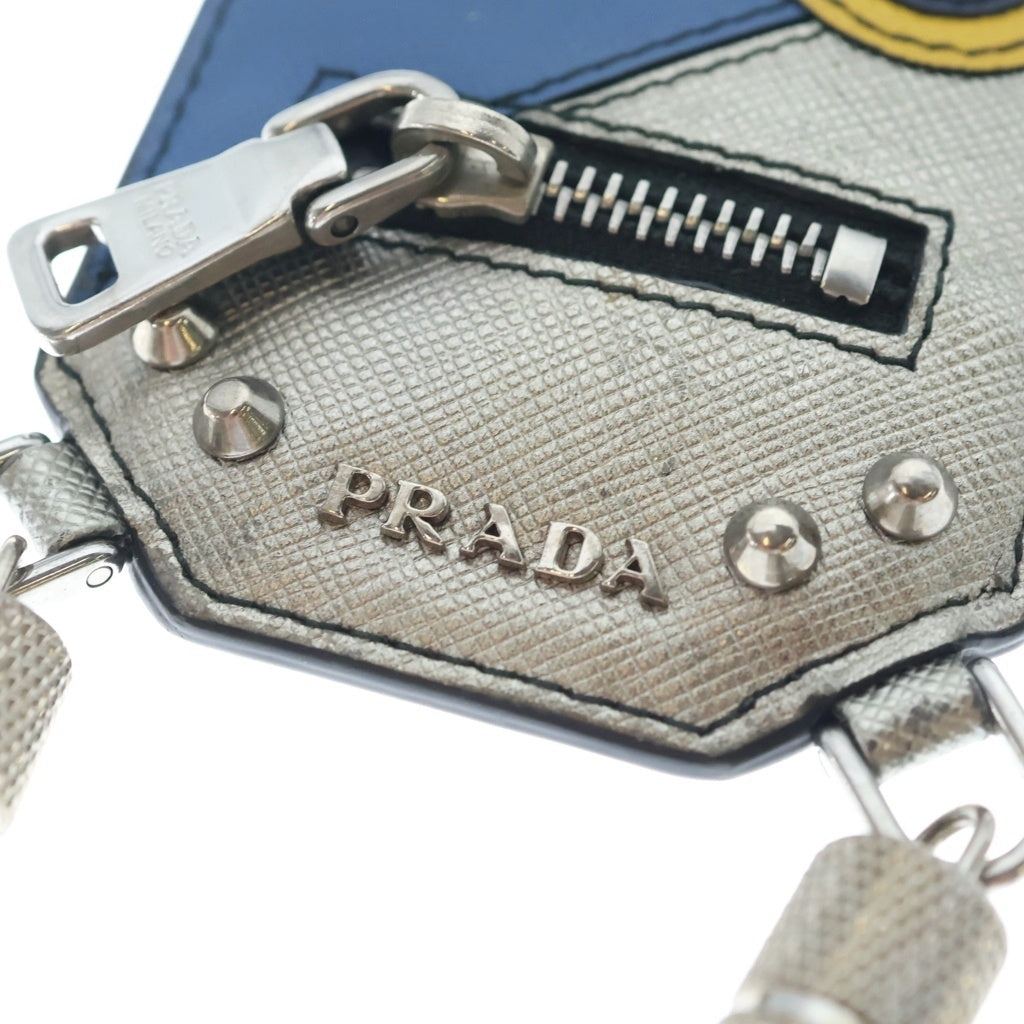 PRADA(プラダ) ロボット バッグチャーム キーホルダー レザー ロゴ シルバー/ブルー レディース
