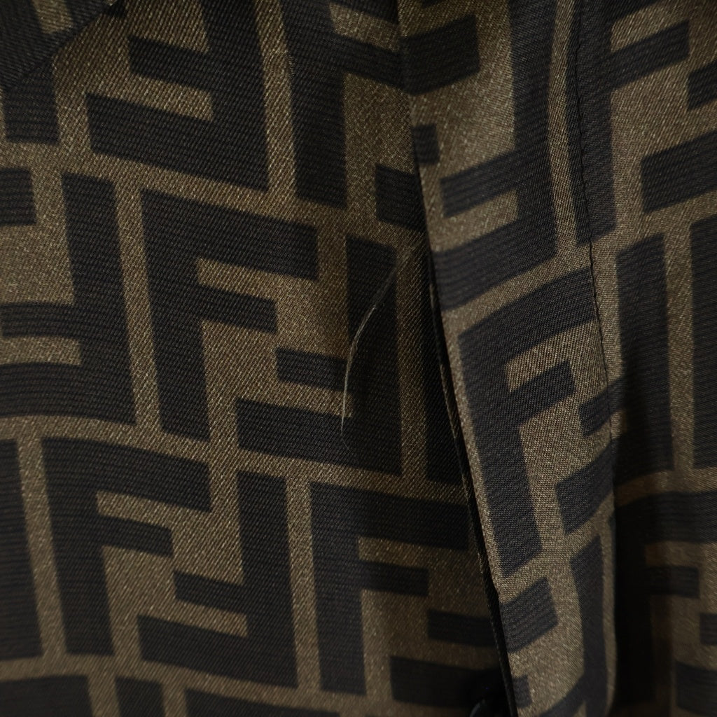 FENDI(フェンディ) ズッカ柄 シルク長袖シャツ 総柄 レギュラーカラー 比翼 ロゴ ブラウン/ブラック FS0585 AKEE レディース