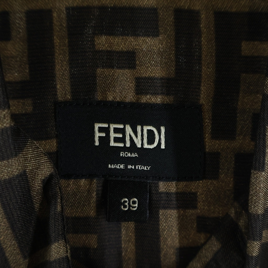 FENDI(フェンディ) ズッカ柄 シルク長袖シャツ 総柄 レギュラーカラー 比翼 ロゴ ブラウン/ブラック FS0585 AKEE レディース