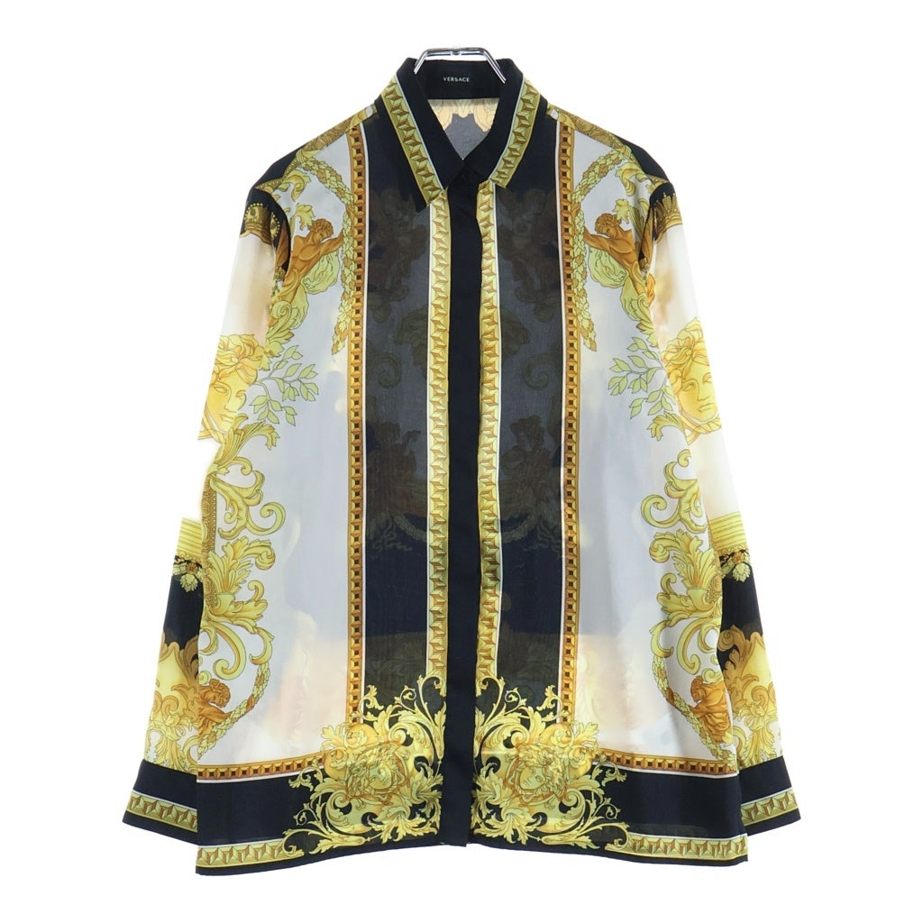 VERSACE(ヴェルサーチ) メデューサ 総柄プリント長袖シャツ ポリエステル ブラック/ホワイト/ゴールド 1001360 1A01219 レディース