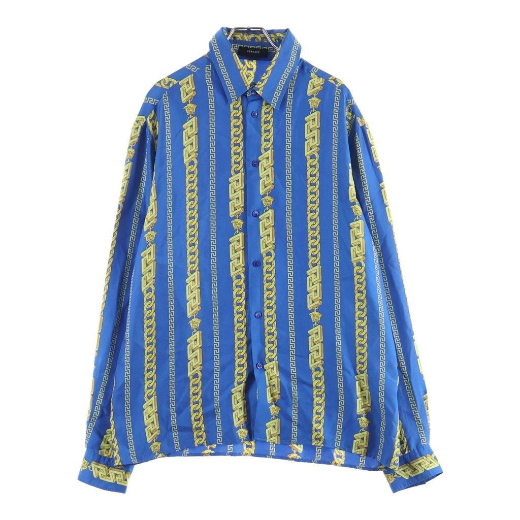 VERSACE(ヴェルサーチ) Silk Medusa Chain Shirt シルクメデューサチェーンシャツ レギュラーカラー長袖シャツ ブルー/イエロー 1005026 1A02814 レディース