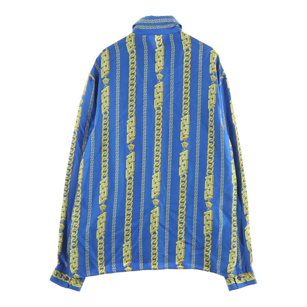 VERSACE(ヴェルサーチ) Silk Medusa Chain Shirt シルクメデューサチェーンシャツ レギュラーカラー長袖シャツ ブルー/イエロー 1005026 1A02814 レディース