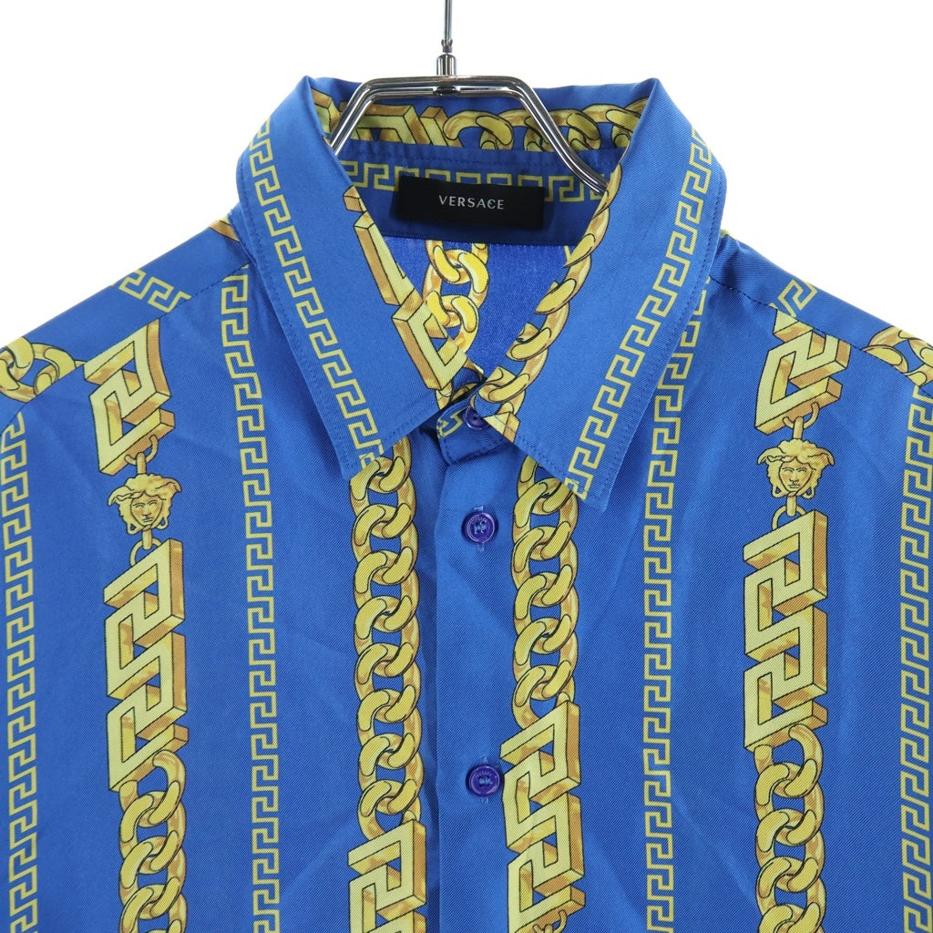 VERSACE(ヴェルサーチ) Silk Medusa Chain Shirt シルクメデューサチェーンシャツ レギュラーカラー長袖シャツ ブルー/イエロー 1005026 1A02814 レディース