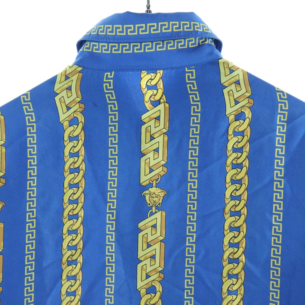 VERSACE(ヴェルサーチ) Silk Medusa Chain Shirt シルクメデューサチェーンシャツ レギュラーカラー長袖シャツ ブルー/イエロー 1005026 1A02814 レディース
