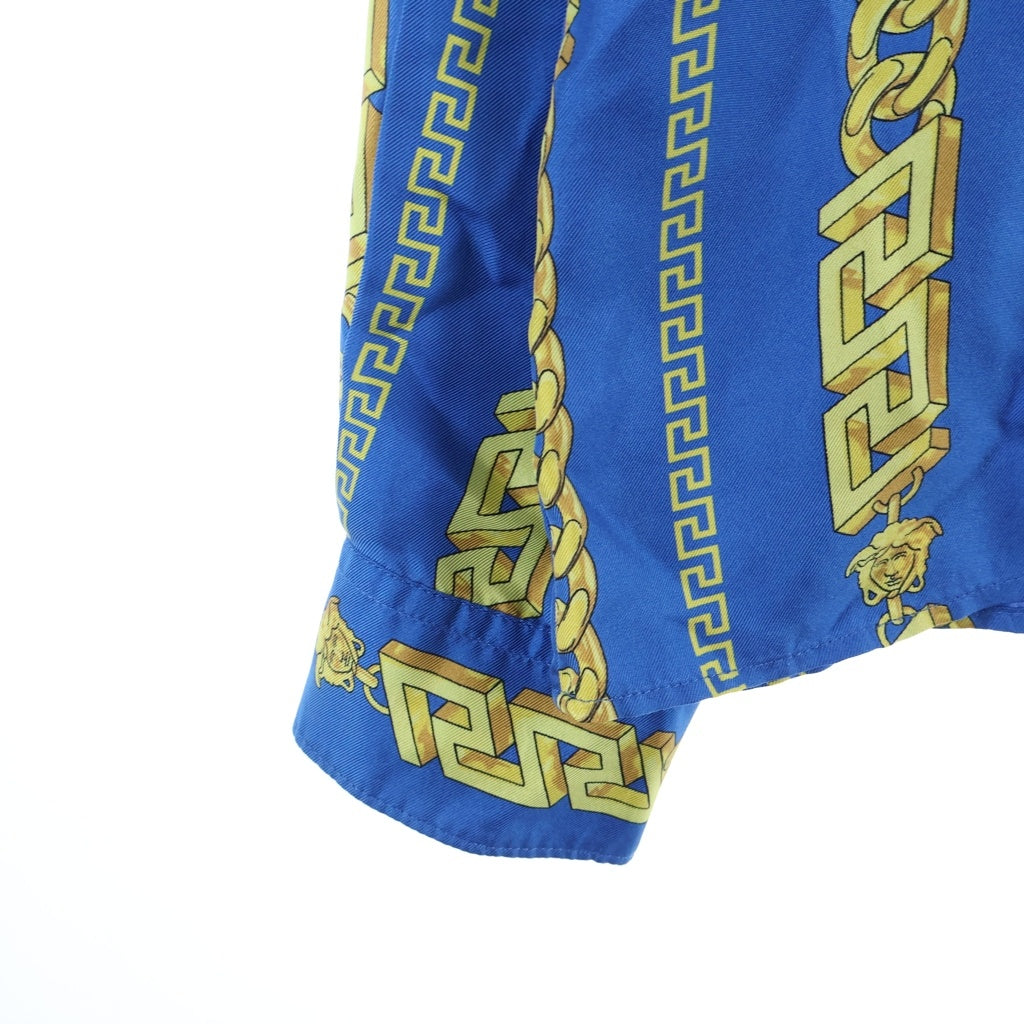 VERSACE(ヴェルサーチ) Silk Medusa Chain Shirt シルクメデューサチェーンシャツ レギュラーカラー長袖シャツ ブルー/イエロー 1005026 1A02814 レディース