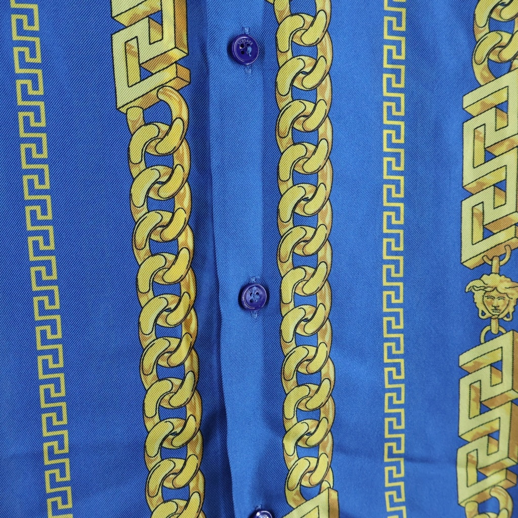 VERSACE(ヴェルサーチ) Silk Medusa Chain Shirt シルクメデューサチェーンシャツ レギュラーカラー長袖シャツ ブルー/イエロー 1005026 1A02814 レディース